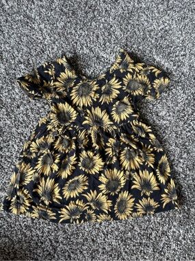 Girls Black Sunflower Print Casual Dress